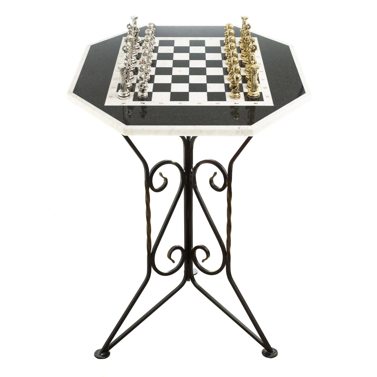 Шахматный стол "Атлас" мрамор, змеевик на металлической подставке 123752 - фото 1 - id-p99722033