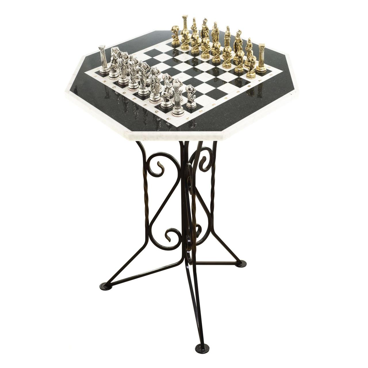 Шахматный стол "Атлас" мрамор, змеевик на металлической подставке 123752 - фото 2 - id-p99722033