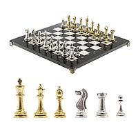 "Стаунтон" турнирлік шахматы тақта 40х40 см тас мәрмәр металл фигуралар / Сыйлық шахматы / Жиынтық