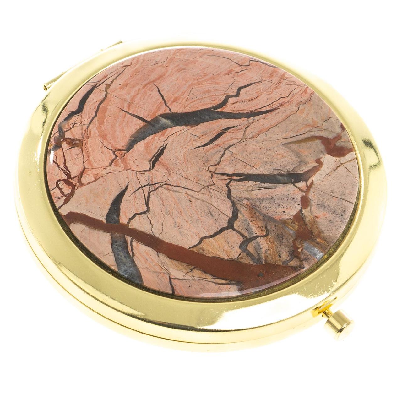 Подарочное карманное зеркальце круглое двухстороннее из яшмы цвет золото - фото 1 - id-p97064096
