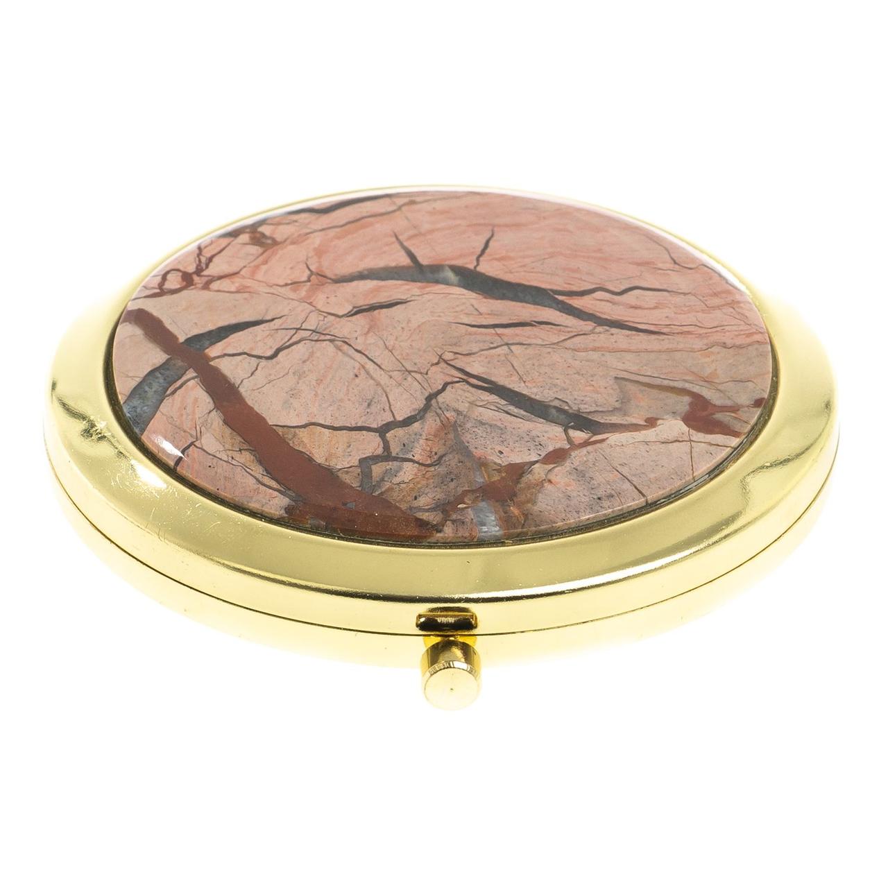 Подарочное карманное зеркальце круглое двухстороннее из яшмы цвет золото - фото 3 - id-p97064096