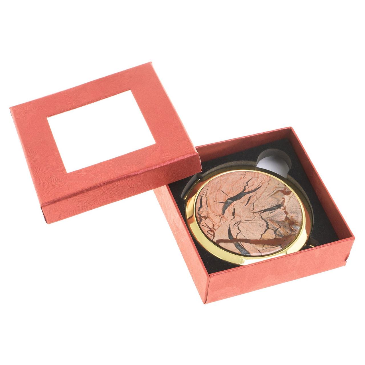 Подарочное карманное зеркальце круглое двухстороннее из яшмы цвет золото - фото 4 - id-p97064096