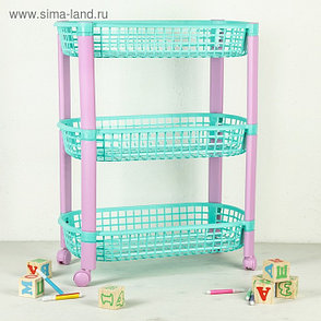 Этажерка для игрушек на колёсах 3 секции IDEA «Конфетти», цвет бирюзовый, фото 2