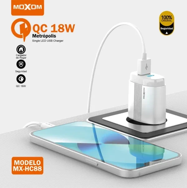 Зарядка Moxom QC3.0 18W (MX-HC88) Type-C/Lightning/micro-USB - фото 4 - id-p104560758