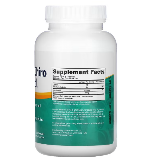 Fairhaven Health, мио-инозитол и D-хиро-инозитол, 120 капсул - фото 2 - id-p104561824