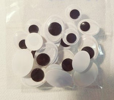 Декоративные глазки круглые черные диаметр 1,3-1,6см 20шт в наборе круглые и овальные