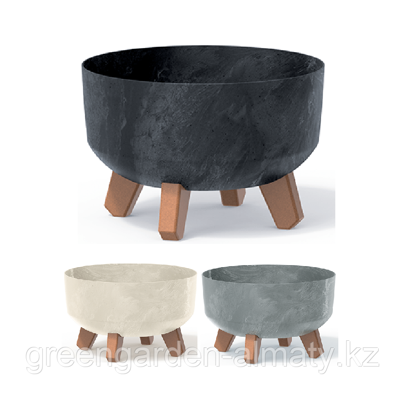 Горшок на деревянных ножках Gracia Low Beton Effect DGRL400LE | Prosperplast, фото 1