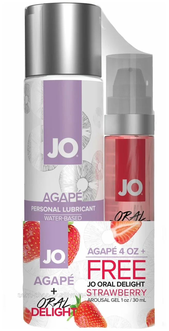 JO "AGAPE" Набор из лубрикантов (120 мл + 30 мл орального геля Oral Delight Клубника)
