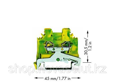 2-проводной сквозной зажим 2,5 мм² для DIN-рейки, зелено-желтый WAGO 280-107, фото 2
