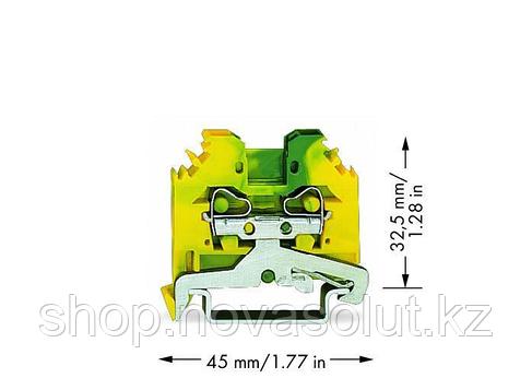 2-проводной защитный зажим для проводов 4 мм² для DIN-рейки, зелено-желтый WAGO 281-107, фото 2