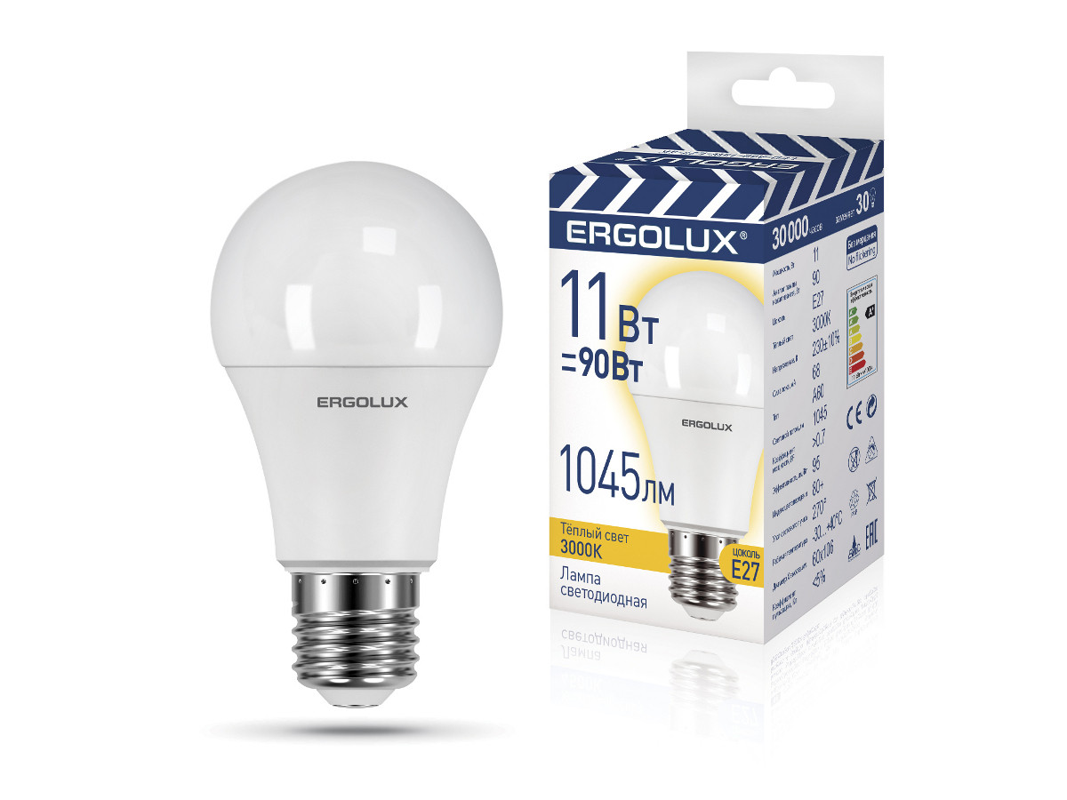 Светодиодная лампа Ergolux LED-A60-11W-E27-3K, фото 1