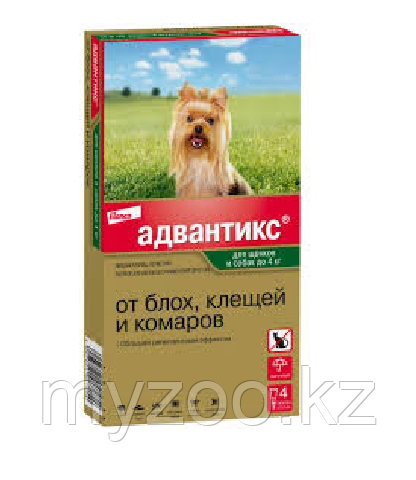 АДВАНТИКС для щенков и собак до 4кг капли от блох, клещей и комаров ,0,4мл