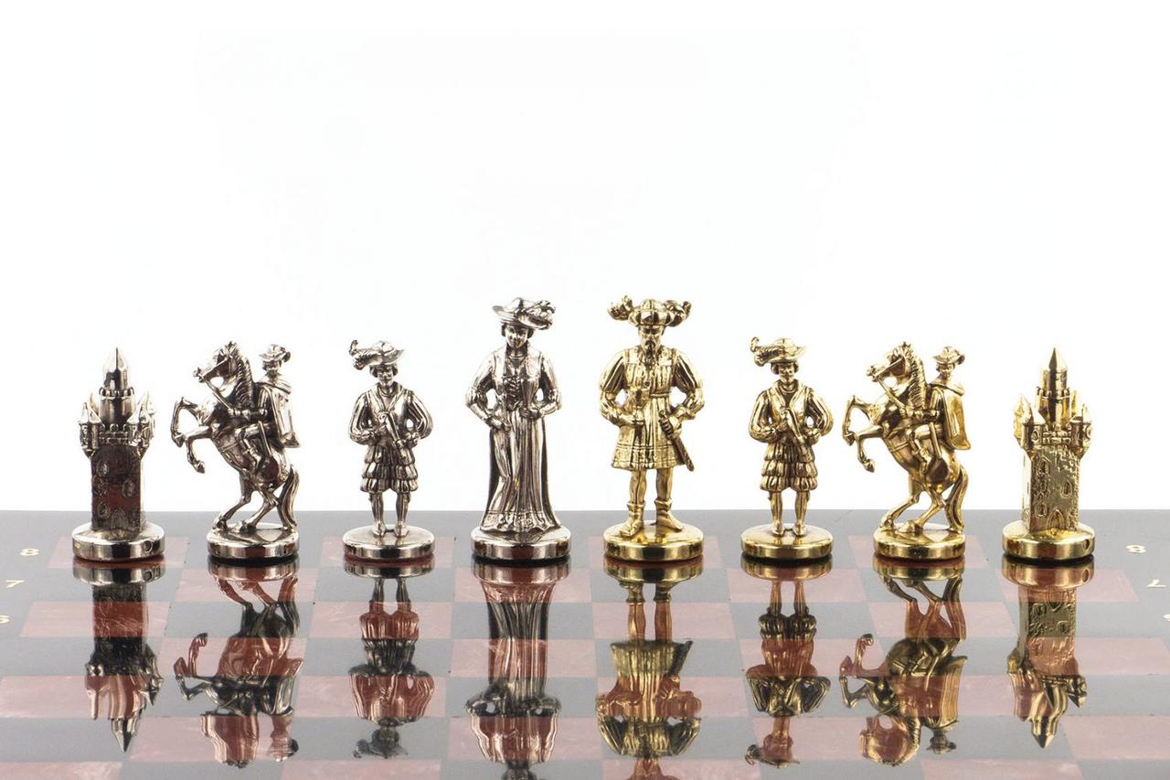 Шахматы из камня с металлическими фигурами "Средневековье" доска 44х44 см лемезит - фото 2 - id-p80872146