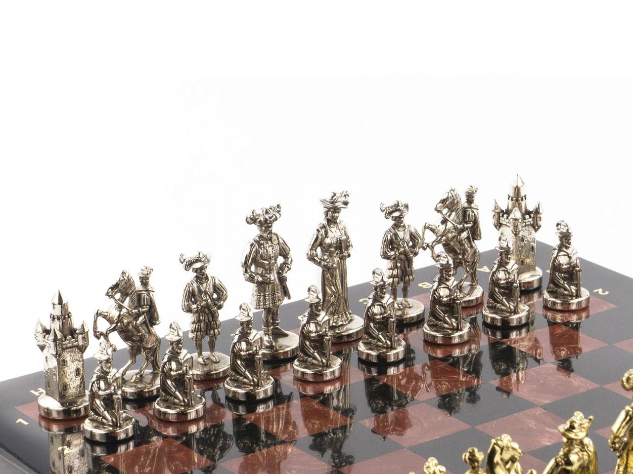 Шахматы из камня с металлическими фигурами "Средневековье" доска 44х44 см лемезит - фото 4 - id-p80872146