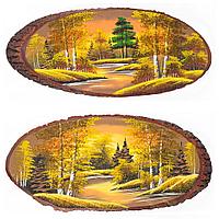 Панно на срезе дерева "Осень янтарная" горизонтальное 55-60 см каменная крошка 119575