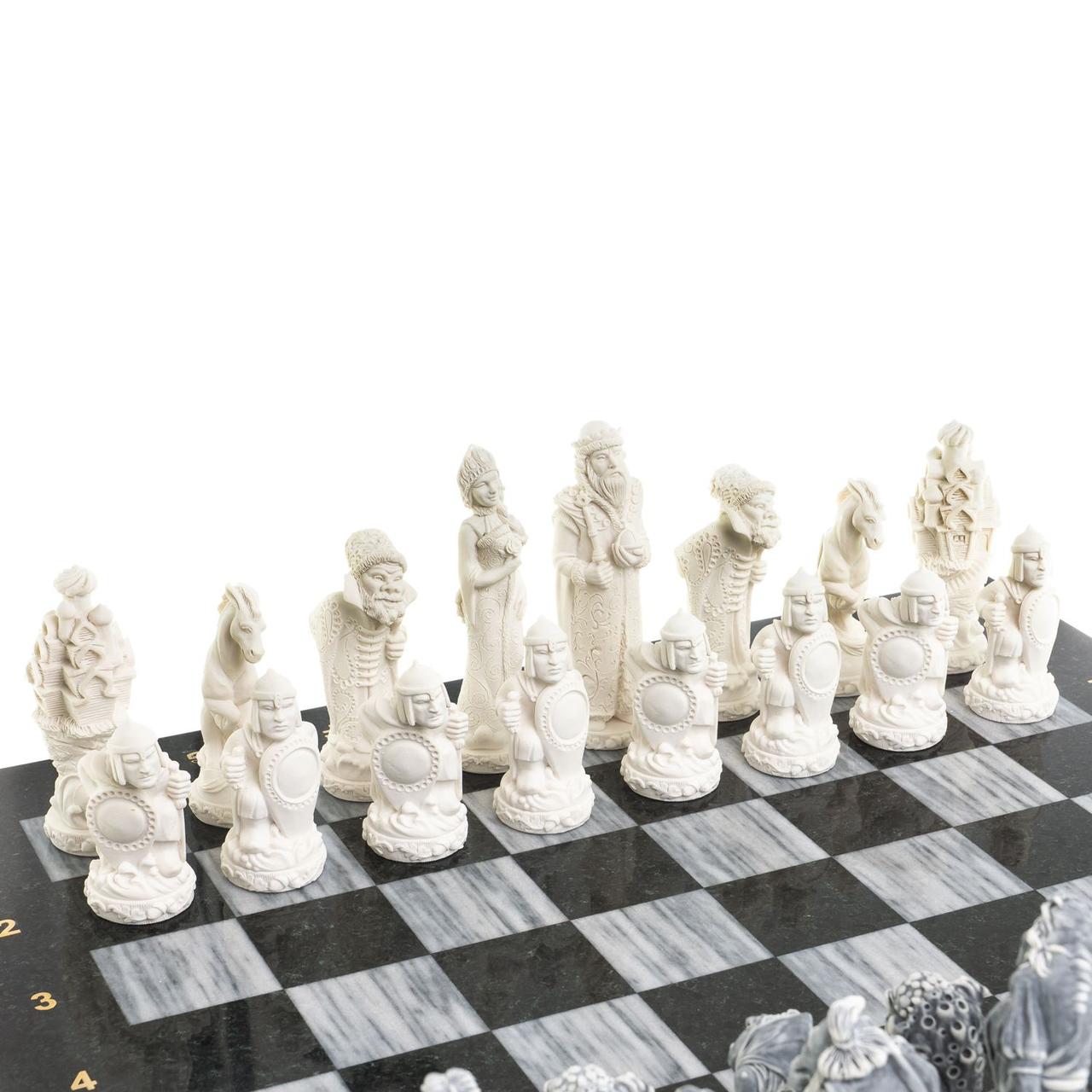Настольные шахматы "Русские народные сказки" доска 44х44 см камень мрамор змеевик - фото 3 - id-p95694980