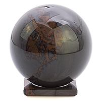 Шар из натурального обсидиана 12 см на подставке / шар декоративный / шар для медитаций / каменный шарик /