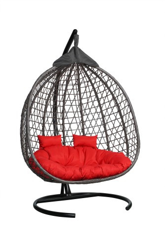 Кресло подвесное двойное Фиджи арт.J410-MT цв. корзины коричневый, цв. подушки красный