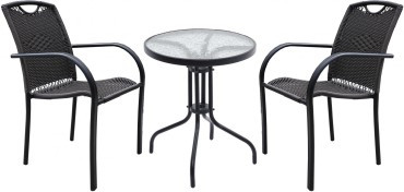 Набор мебели Кафе 5 -мини 2 кресла+стол Марсель, Сан-Ремо д60см, каркас черный, сиденья коричневый