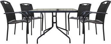 Набор мебели Кафе 5 4 кресла+стол Сан-Ремо 100х100см, каркас черный, сиденья ротанг коричневый