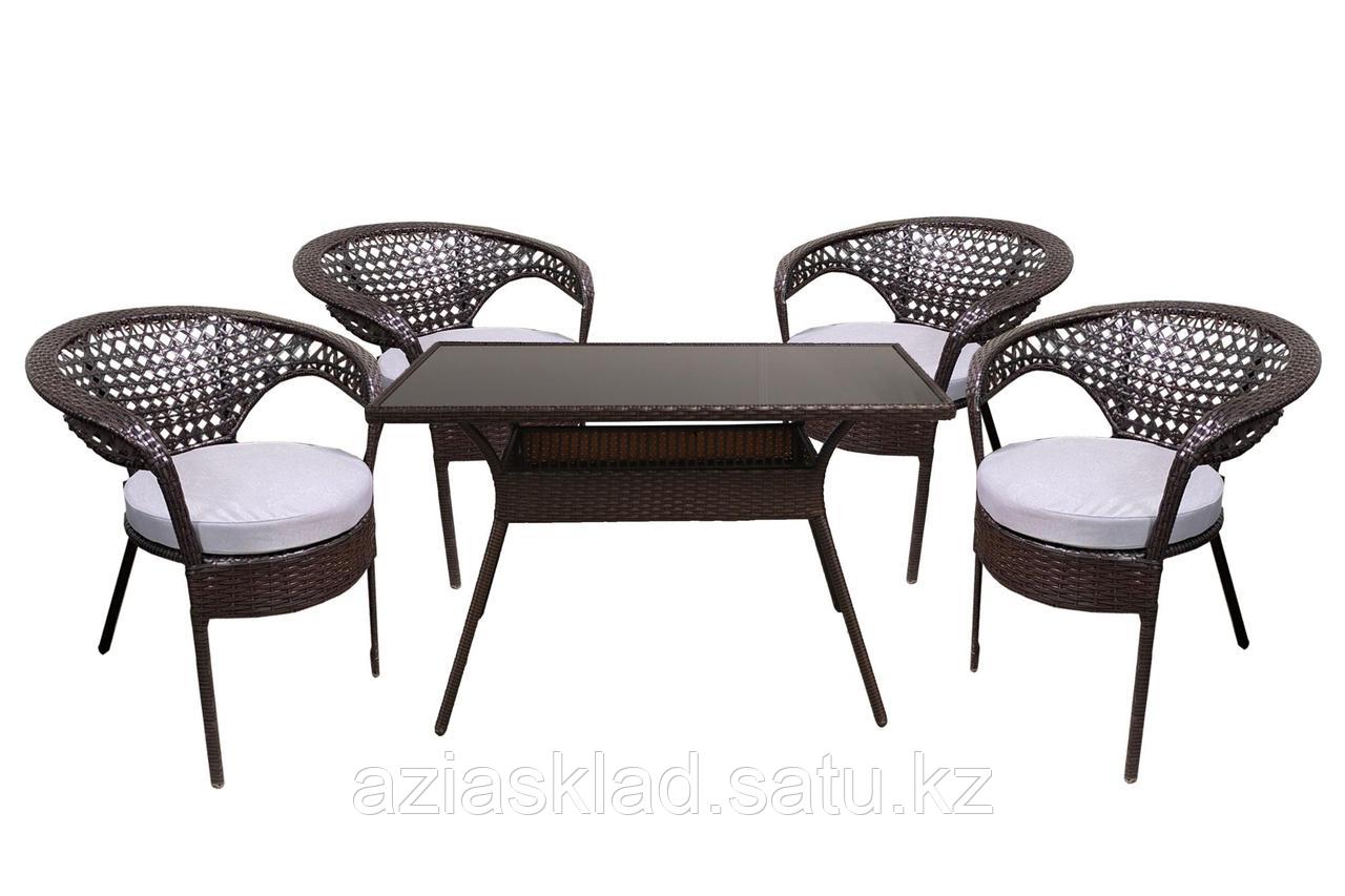 Набор мебели Монреаль-2 New 4 кресла+стол 120x70см 2 уп, ротанг коричневый - фото 1 - id-p104591823