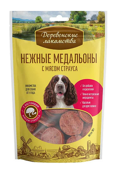 Нежные медальоны  для собак с мясом страуса , 90г