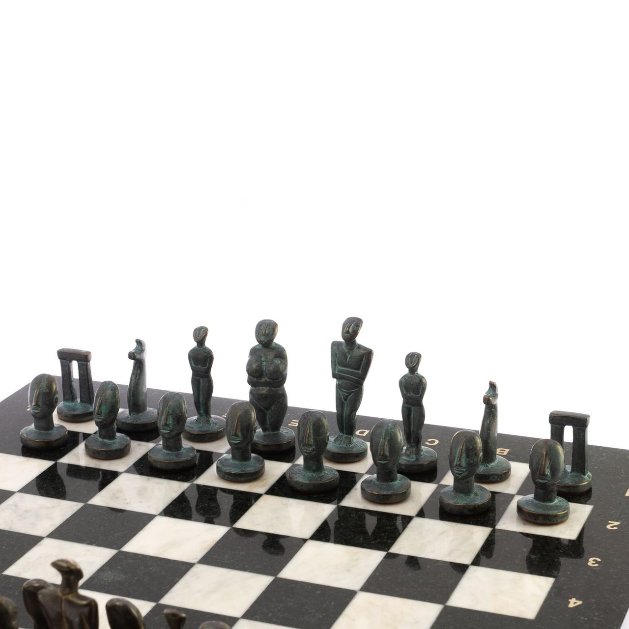 Шахматы из бронзы "Идолы" доска 44х44 см мрамор, змеевик / Шахматы подарочные / Шахматный набор / Настольная - фото 3 - id-p104597760