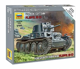 Сборная модель: Немецкий легкий танк PZ.KPFW.38 (T) (1/100) | Zvezda