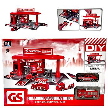 CM559-12B DIY Gasoil station пожарная заправка+2 металл машины 40*26см
