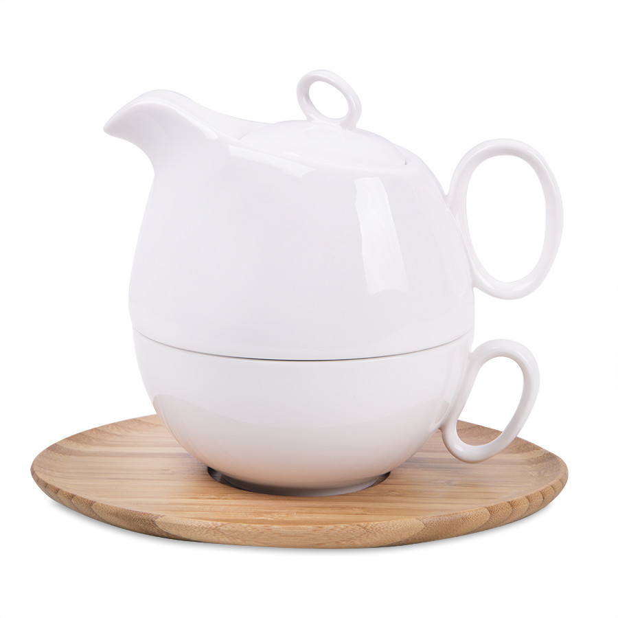 Набор "Мила": чайник и чайная пара, коричневый, белый, , 21501_без упаковки - фото 1 - id-p104636148