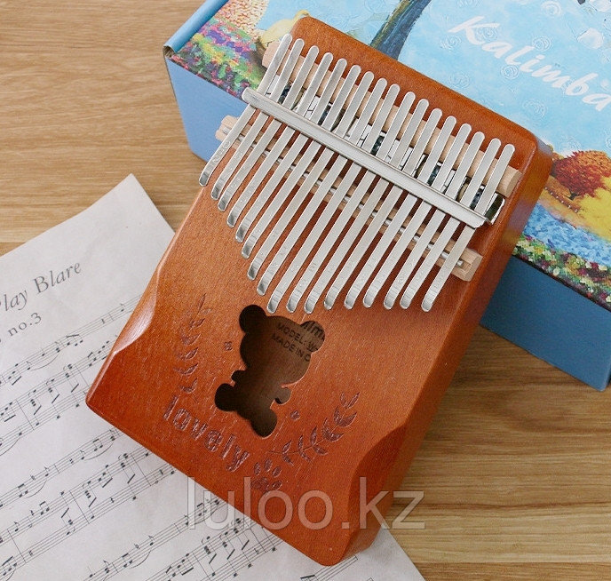 Калимба "Lovely Bear", 17 нот до-мажор. Деревянный музыкальный инструмент, коричневый.