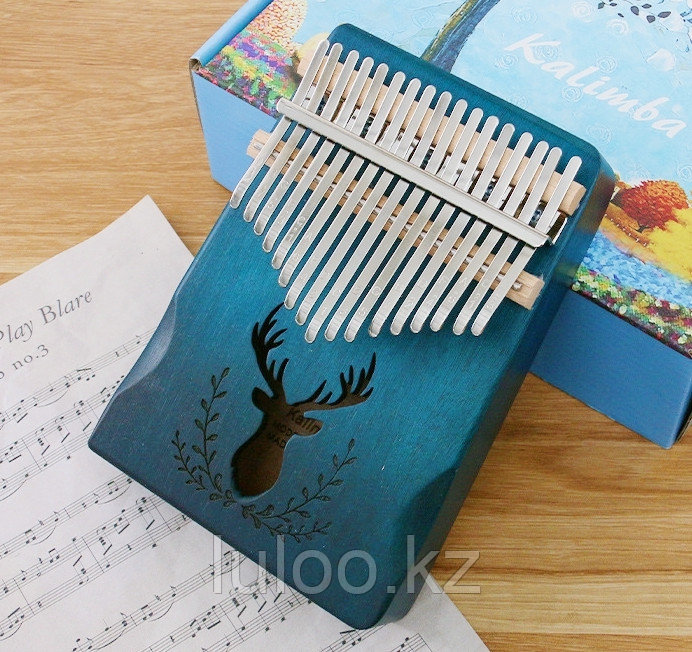 Калимба "Северный Олень", 17 нот до-мажор. Деревянный музыкальный инструмент, берюзовый с градиентом, фото 1