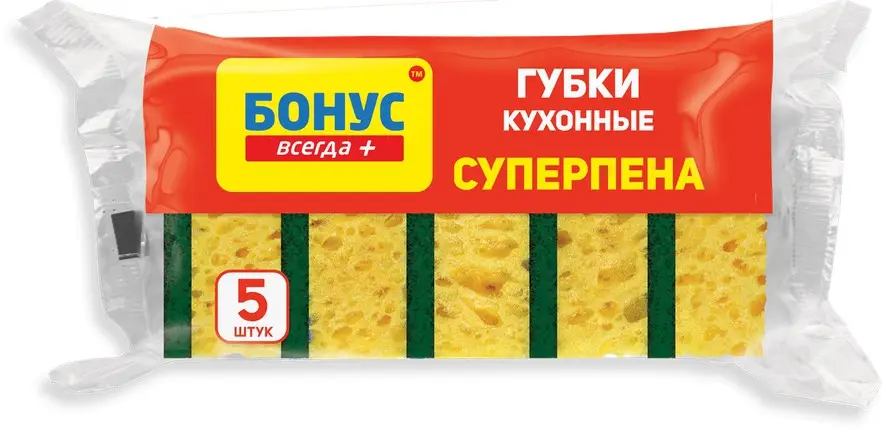 Губки для мытья посуды Бонус, крупнопористые, в комплекте 5 шт: продажа ...