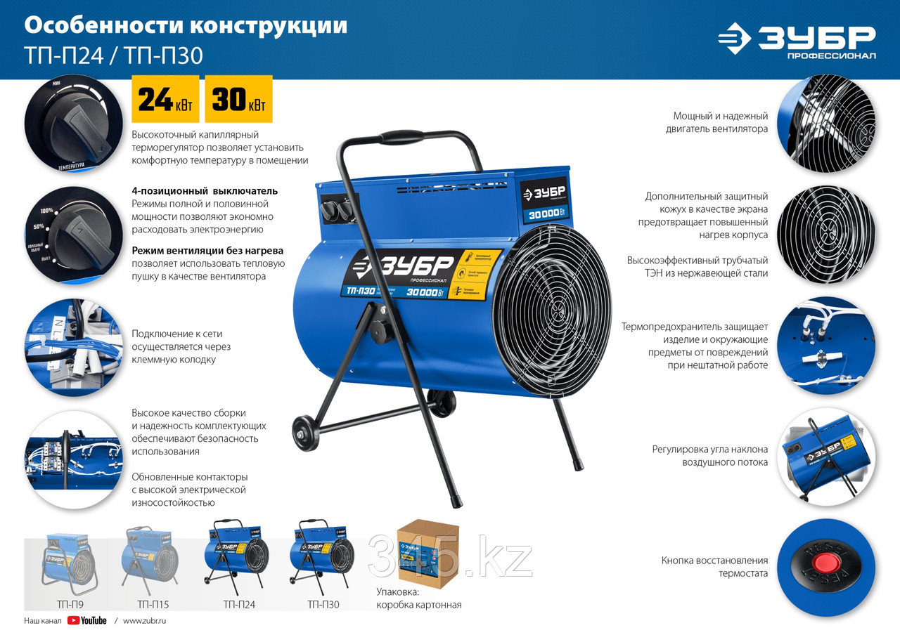 Электрическая тепловая пушка ЗУБР, 24 кВт, Профессионал - фото 7 - id-p61798247