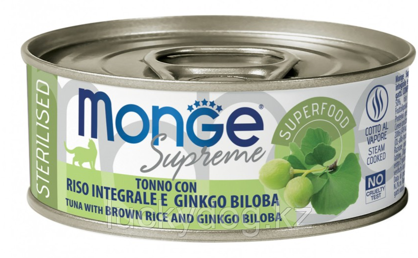 Monge Supreme 80г Тунец, коричневый рис, гинко билоба Влажный корм Кусочки для стерелизованных кошек