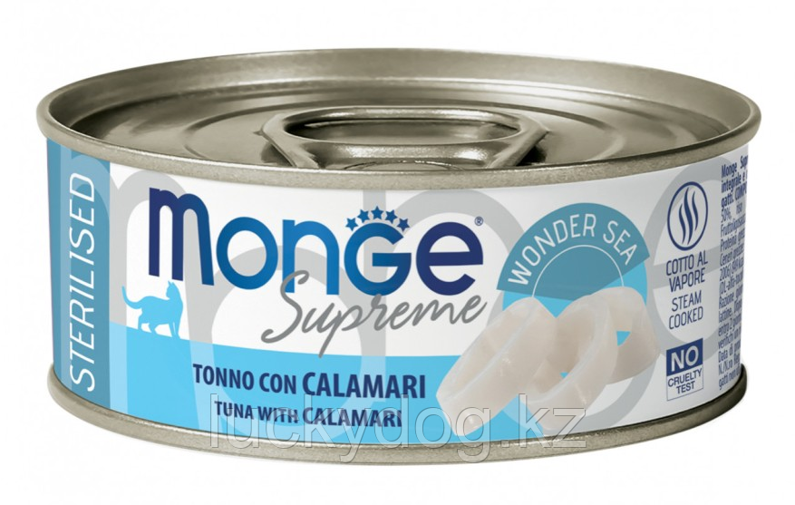 Monge Supreme 80г Тунец, кальмары Влажный корм Кусочки для стерелизованных кошек