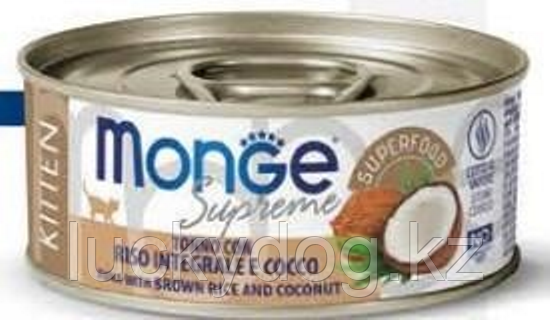 Monge Supreme 80г Тунец, коричневый рис, кокосовый орех Влажный корм Кусочки для кошек