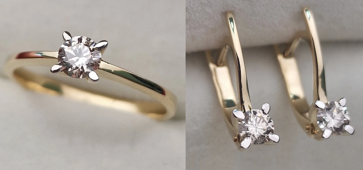Золотой набор с бриллиантами (кольцо 0.307Сt VVS1/L, VG - Cut, серьги 0.53Ct VS2/J, VG-Cut )