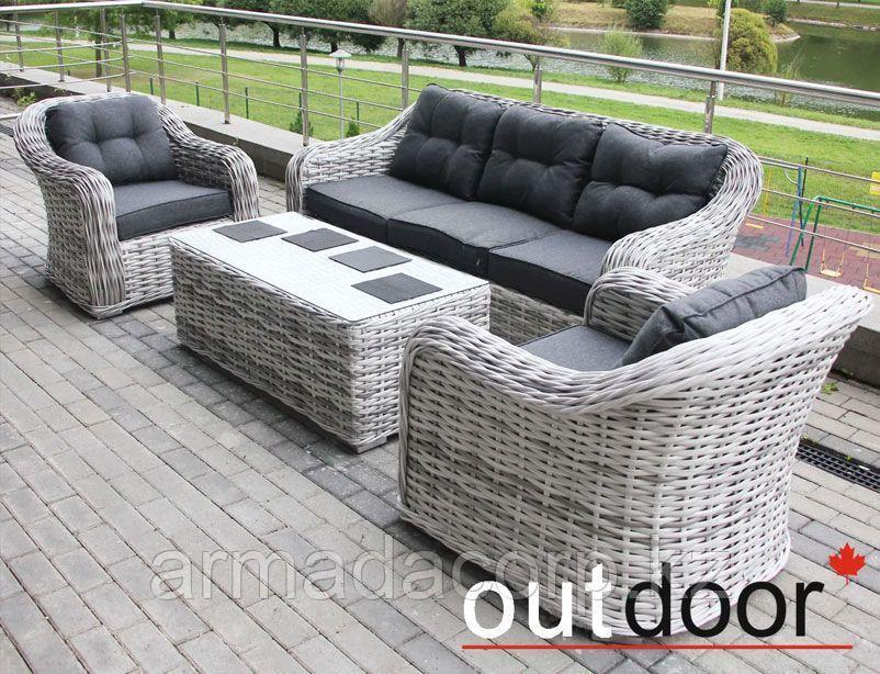 Комплект мебели из ротанга OUTDOOR Касабланка (3-местный диван, 2кресла, стол), ш/п, светлый микс