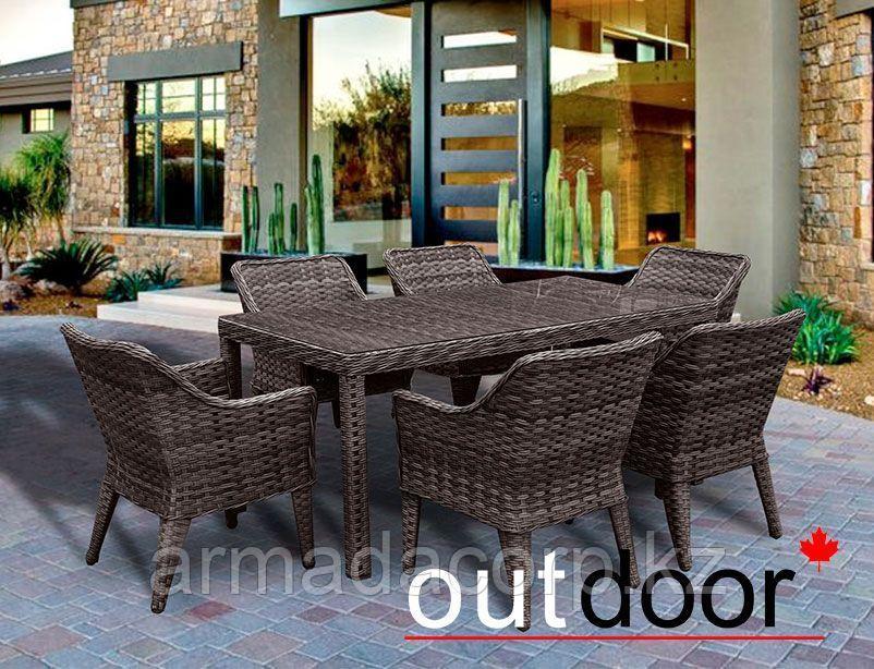 Комплект мебели из ротанга OUTDOOR Марокко (стол, 6 стульев), узкое плетение, коричневый
