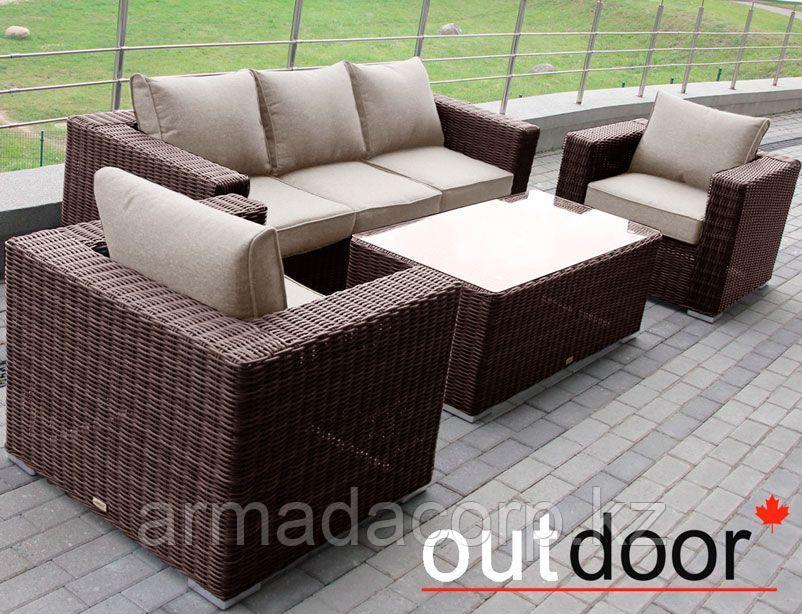 Комплект мебели из ротанга OUTDOOR Флорида (3-местный диван, 2 кресла, стол), у/п, коричневый
