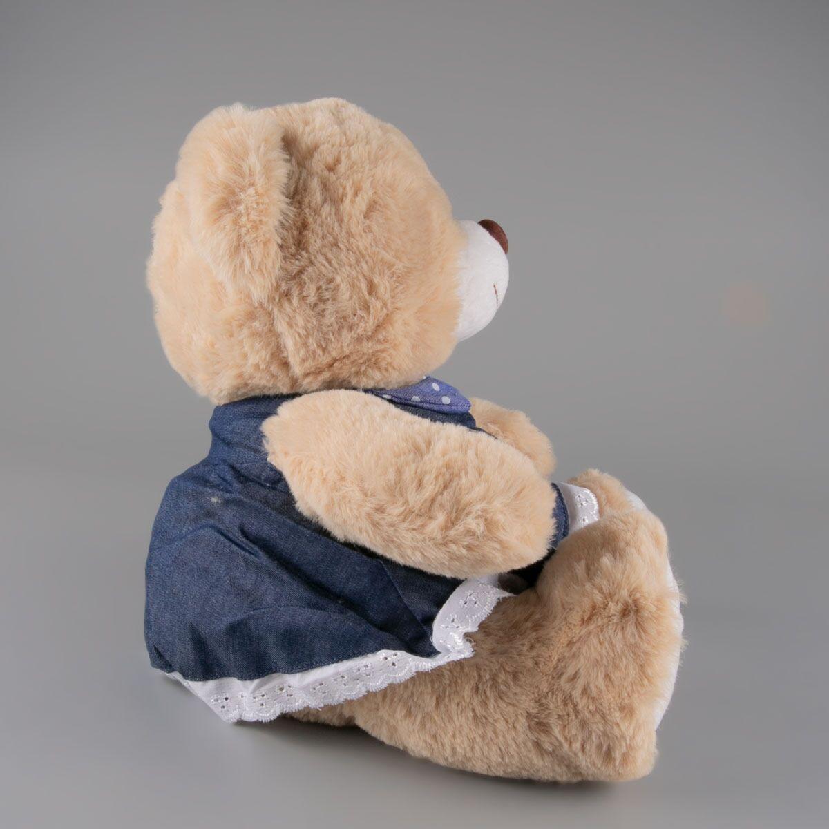 Мягкая игрушка "Бежевый мишка в синем платье"   Plush