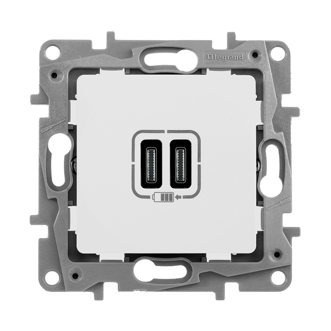 Зарядное устройство с двумя USB разъемами тип Cтип С 240В 5В 3000мА Legrand Etika 672235 Цвет Белый