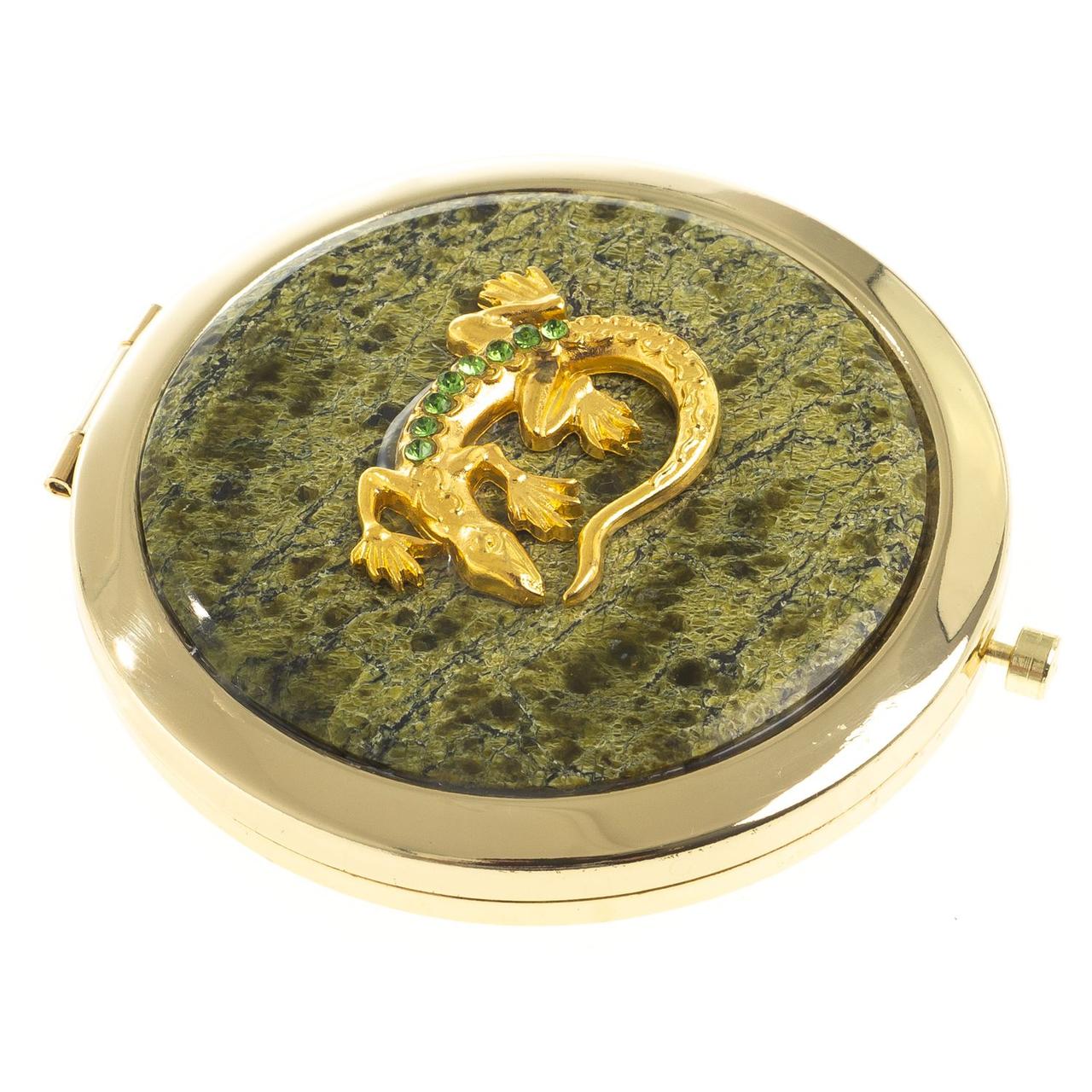 Зеркальце карманное круглое из змеевика ящерица цвет золото - фото 1 - id-p95545712