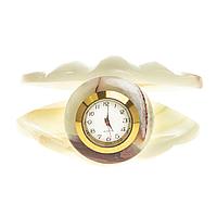 Часы "Ракушка" из натурального камня оникс 9х9х5 см (2,5) / настольные часы / часы декоративные / кварцевые
