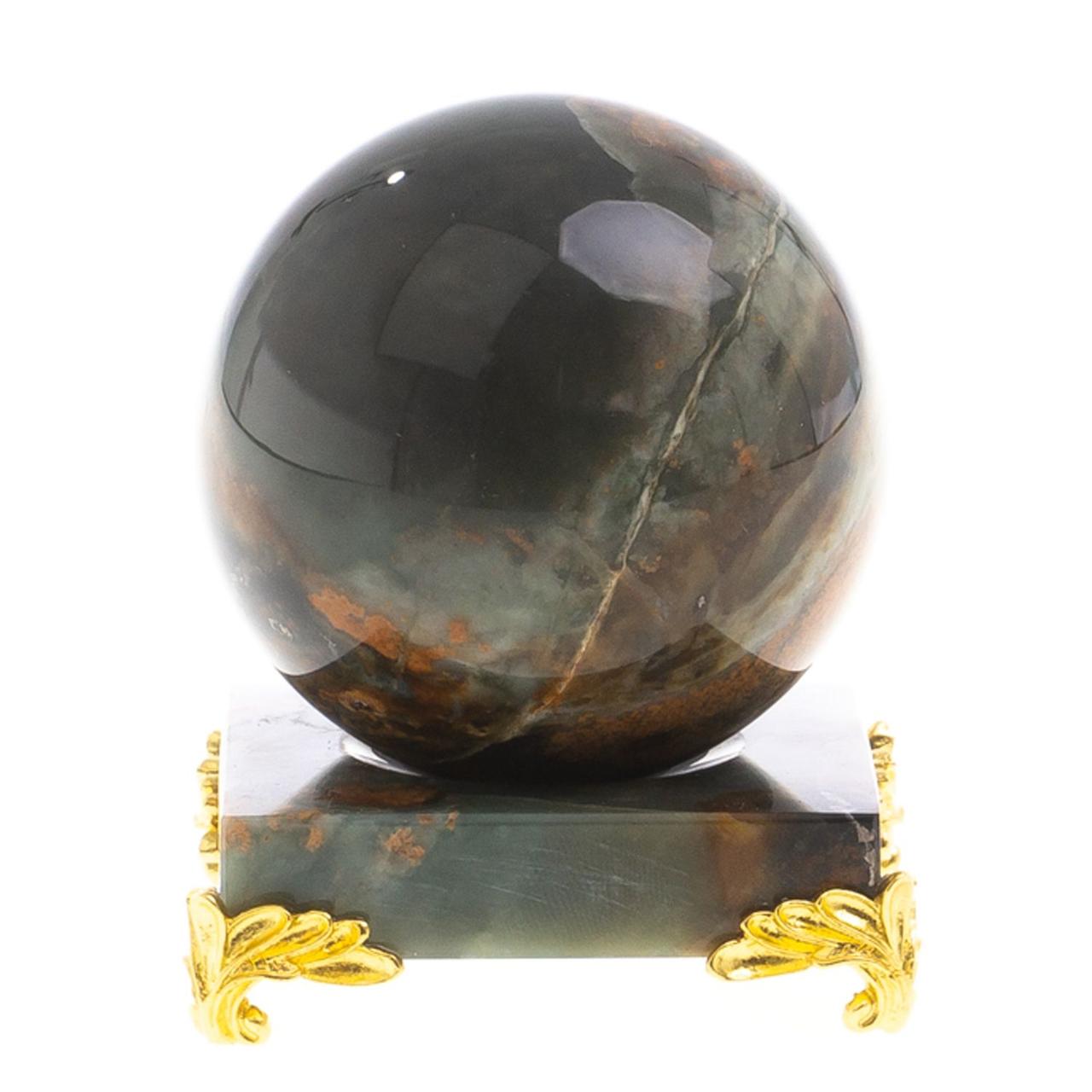 Шар из офиокальцита 6 см на подставке / шар декоративный / шар для медитаций / каменный шарик / сувенир из - фото 1 - id-p104513889