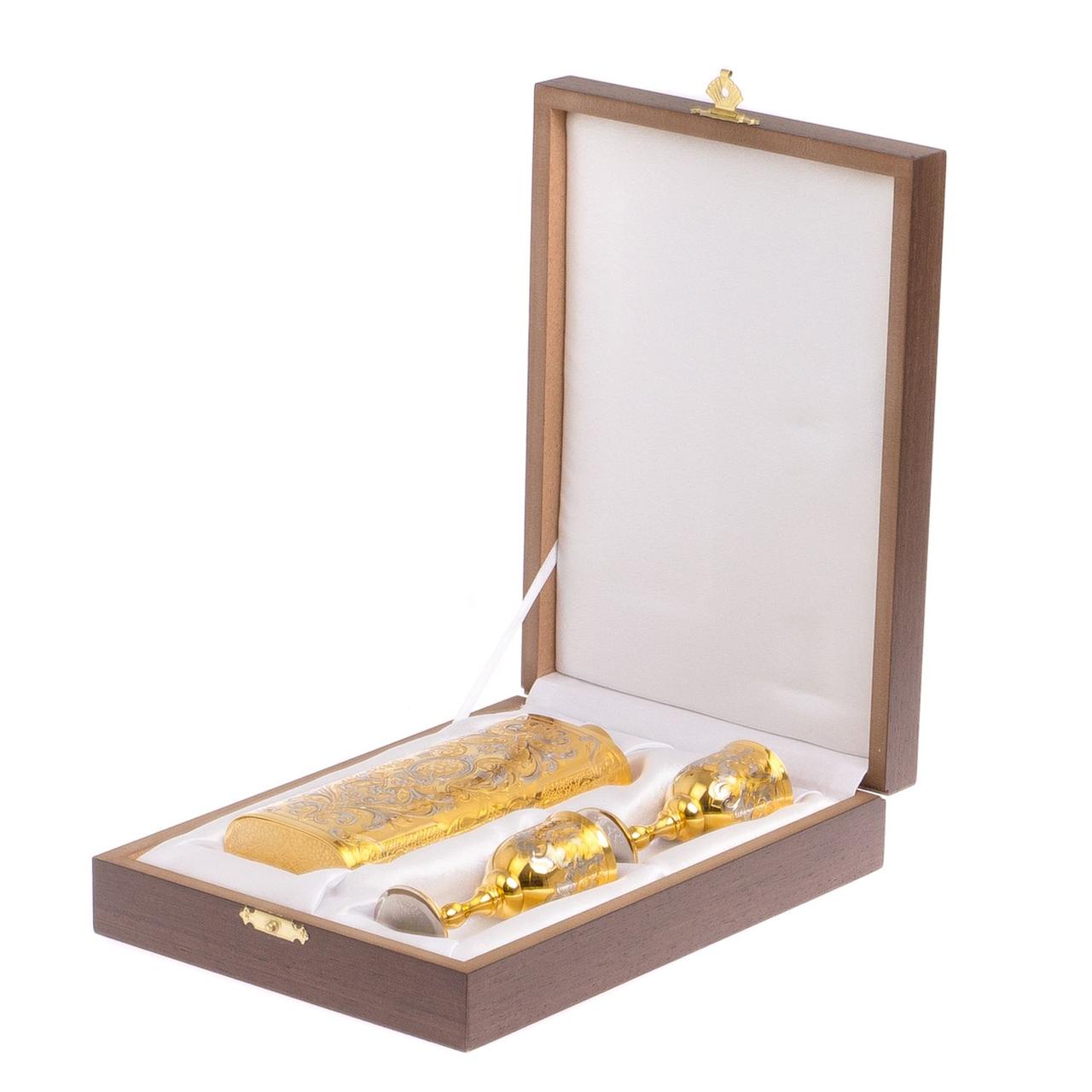 Водочный набор фляга и две рюмки на ножке в подарочной коробке Златоуст - фото 2 - id-p104691938