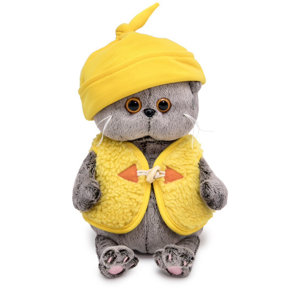 Мягкая игрушка Котик Басик Baby в шапочке и меховом жидете, 20 см - фото 1 - id-p104657657