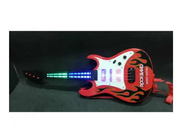 Детская гитара музыкальная с 4 струнами с световой подсветкой RockBand - фото 2 - id-p104804583