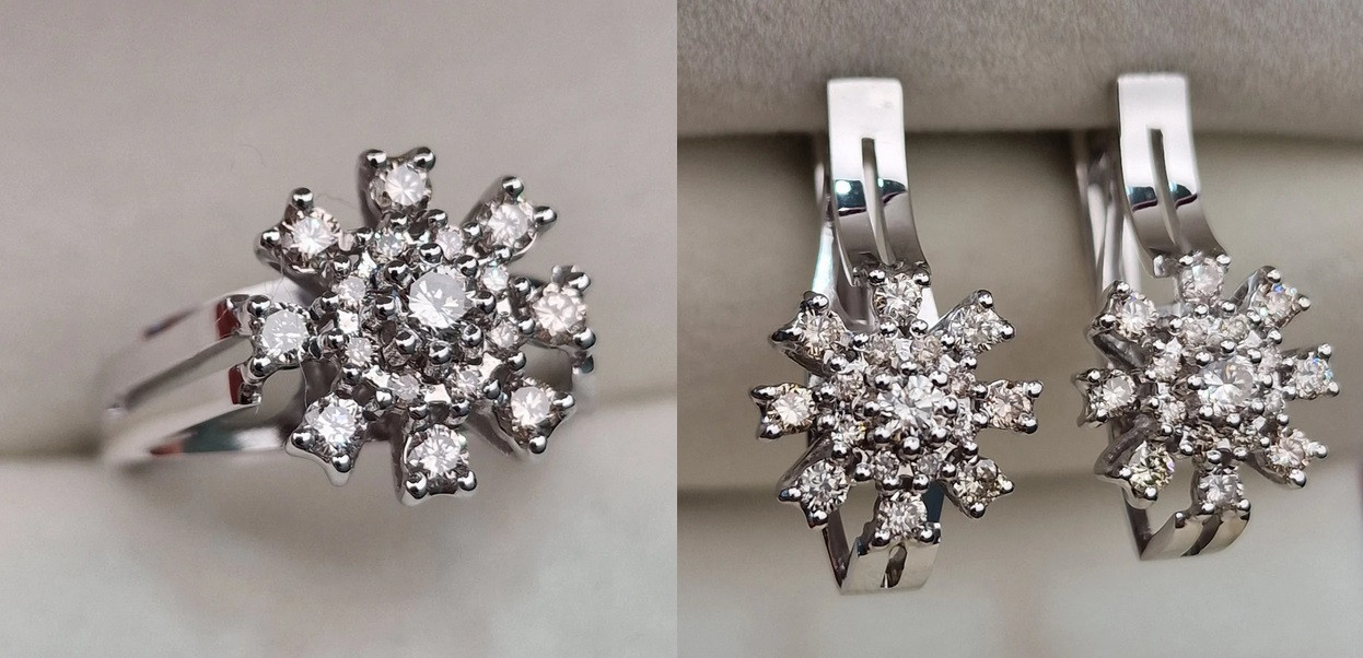 Золотой набор с бриллиантами (кольцо 0,461Сt VS1/H VG-Cut, серьги 0.922Ct VS1/H, VG-Cut)